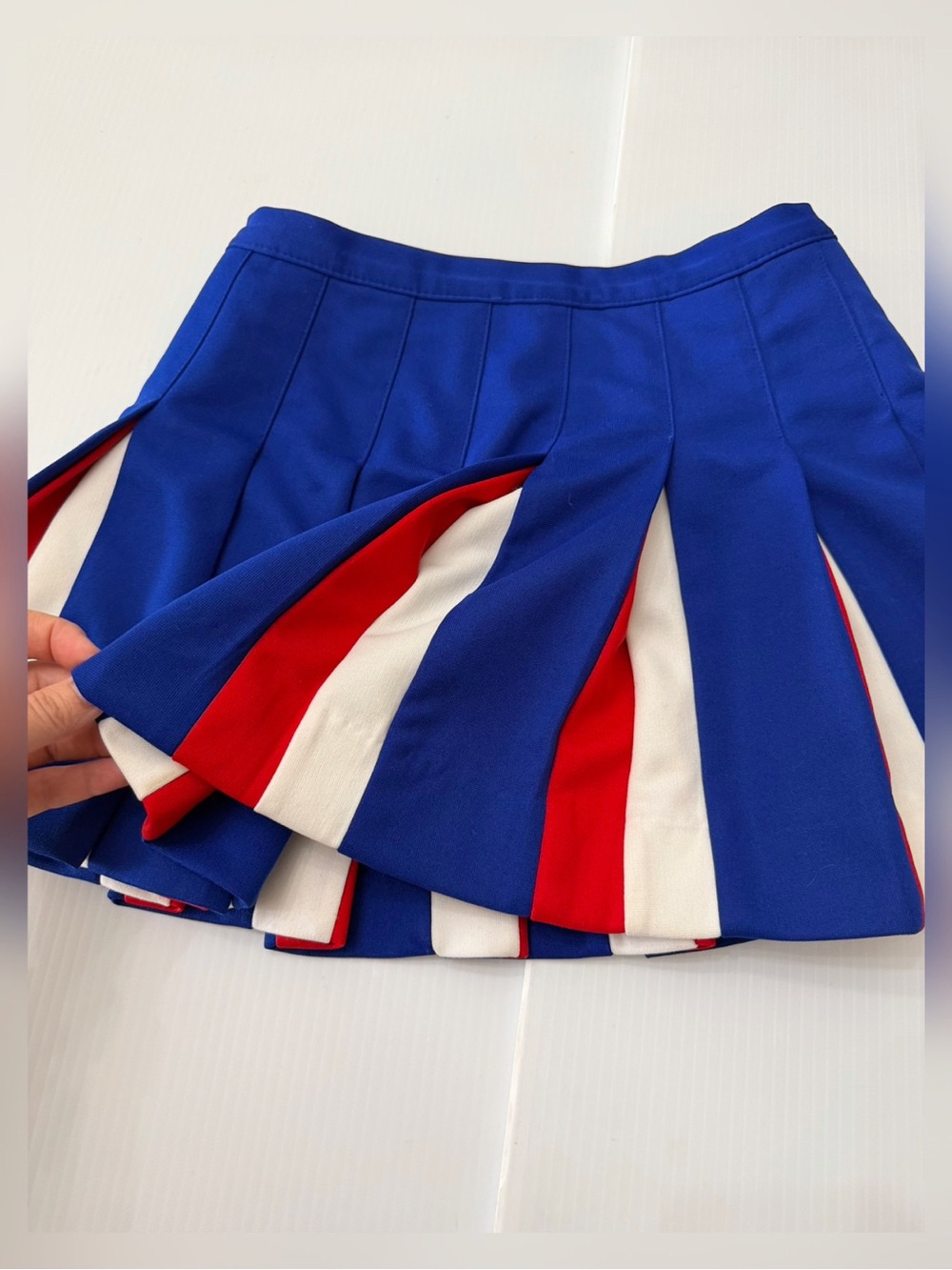 Dehen Knitting Co Vintage Blue Pleated Cheerleader Mini Skirt with Red & White - Picture 2 of 9